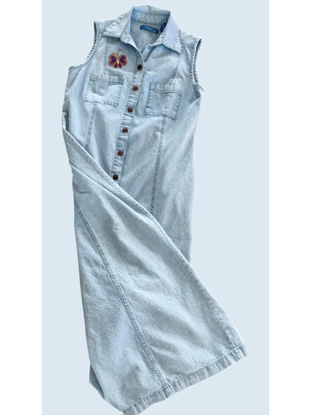Vintage KAREN SCOTT Sleeveless Denim Full Button Midi Shirt Dress 90s Sz XS